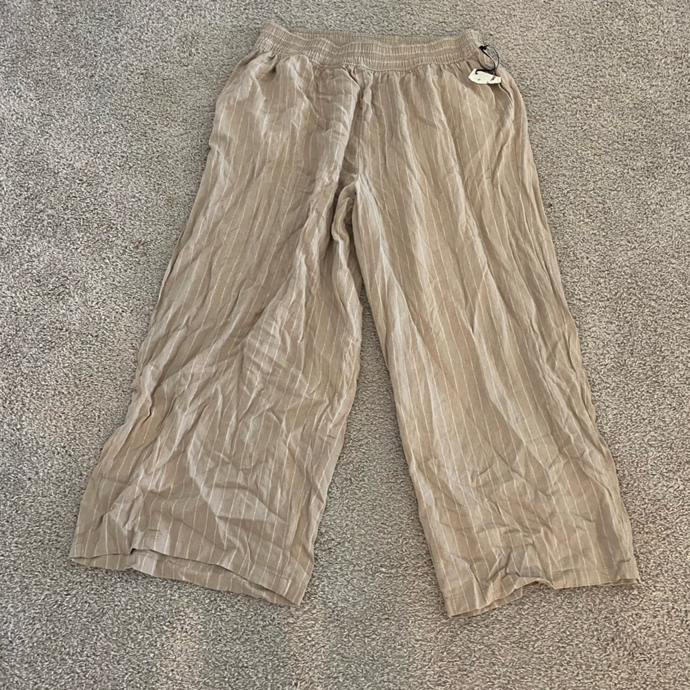 Ava + Viv 3X Linen Blend Pinstriped Taupe Pants